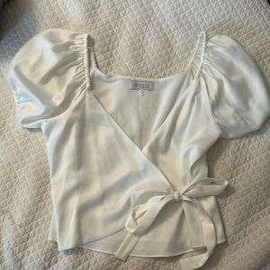 white short sleeve wrap top